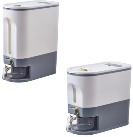Flaroey Household Rice Storage Box Insect-Proof and Moisture-Proof Sealed Container Rice Storage Box,Gray-White