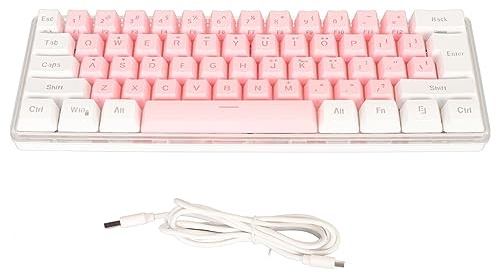 SustVita 60% Wired Gaming Keyboard with RGB Backlight 61 Keys Performance Compact Design Compatible for OS X (White Pink)