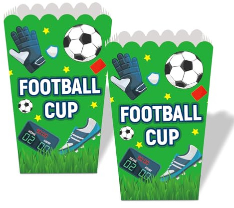 Ovanda 10 Stück Fußball Popcornboxen, Grün Fußball Popcorn Boxen, Fussball Motto Party Dekoration, Popcorn Tüten Football, Popcorntüten Fussball,Fußballmuster Popcornboxen,Popcornbehälter,Popcorneimer