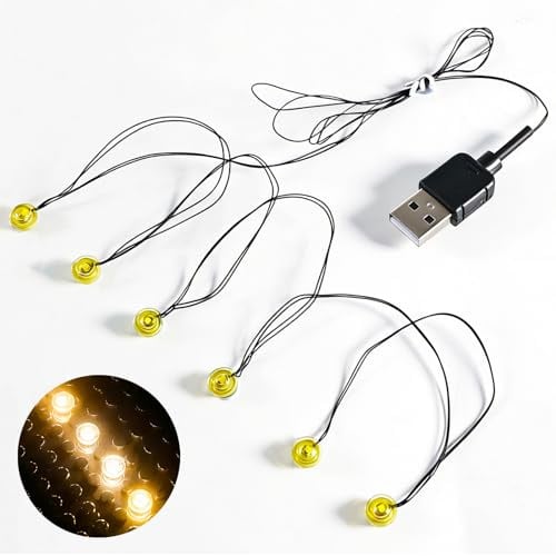 Joycabin 6 in 1 LED Bausteine 1x1 Rund, USB Leuchtsteine Zubehör, Warmweiß | Runde 1x1 LED Leuchtsteine als Baustein Zubehör, geeignet für Modelle und Sets, einfache USB Stromversorgung
