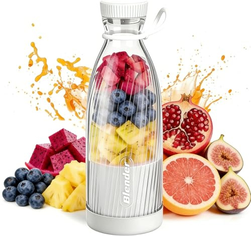 Portable Juicer Blender Bottle, 350ml Electric Mini Juice Maker with 6 Blades, Powerful Mini Blender with USB for Fruits, Shakes, Smoothie, Perfect for Home, Office, Outdoors (White)