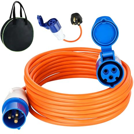 10m Caravan Hook Up Cable, 240V 16A Heavy Duty Caravan Hook Up Cables, Caravan Extension Cable, Camping Extension Lead with Caravan Electric Adapter Carry Bag Ideal for Motorhomes Campervan