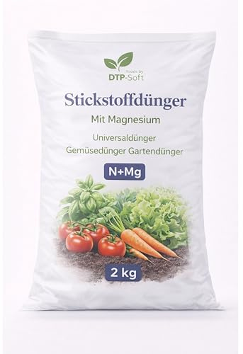 DTP-SOFT Stickstoffdünger 2kg mit Magnesium - Magnesiumdünger als Universaldünger für Gemüse, Gartenpflanzen, Zierpflanzen und Beeren - Gartendünger für kräftiges Wachstum und sattgrüne Blätter - für