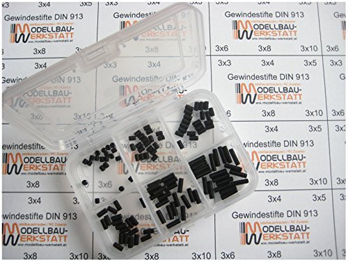 120 Stück Gewindestifte Set M3 x 3 4 5 6 8 10 mm DIN 913 45H mit Kegelkuppe Wurmschrauben Madenschrauben Stiftschrauben Sortiment