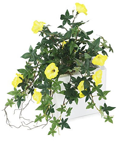Closer2Nature Artificial 43cm Yellow Morning Glory Plug Plant, Faux Decoration Hanging Plants for Indoors in Home, Kitchen, Lounge and Office or Outdoor Foliage in Garden - Pot Not Included