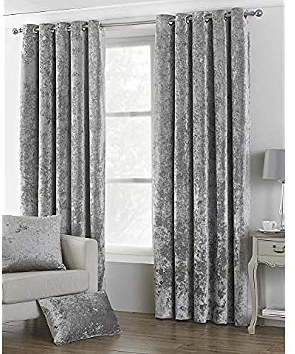 Paoletti Verona CRUSHED VELVET Eyelet Curtains, 90 x 72 (229 x 183 cm), Silver
