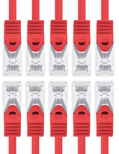 1aTTack.de 0,5m - rouge - 10 pièces câble réseau Cat7 câble patch SFTP câble brut Lankabel 10GB/s - 500 MHz assemblé avec 2 fiches RJ45 Cat 6a