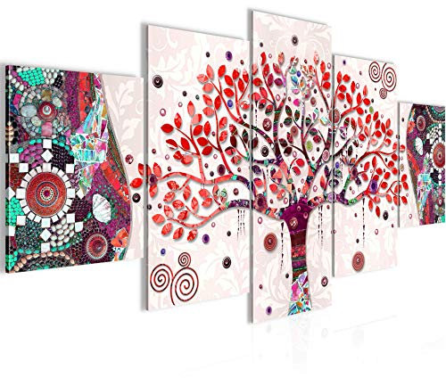 Runa Art - Tableau Gustav Klimt Arbre De Vie 200 x 100 cm 5 Parties XXL Decoration Murale Dessin Rose 004651c