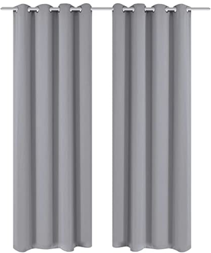 vidaXL 2X Verdunkelungsvorhang mit Metallösen Vorhang Gardine Kräuselband Ösen Thermogardine Ösenschal Vorhänge Blickdicht 135x175cm Grau
