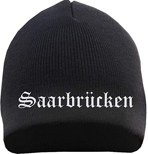HB_Druck Saarbrücken Beanie Mütze - Altdeutsch - Bestickt - Strickmütze Wintermütze Einheitsgröße Schwarz