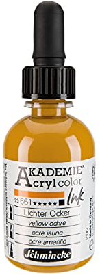 Schmincke - AKADEMIE Acryl color INK, Lichter Ocker, 50 ml, 23 661 024, flüssige Acryl color-Farbe, pigmentierte Acryltinte zum Malen, Schreiben, Airbrush