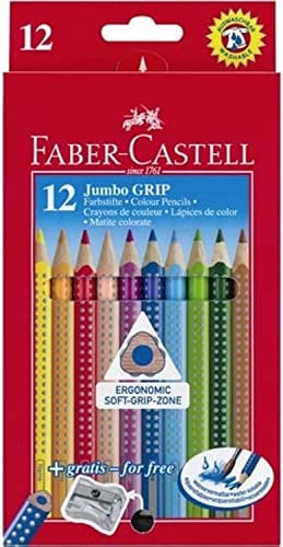 FABER-CASTELL Farbstift Jumbo GRIP, mit Spitzer, Schreibfarbe: 12er sortiert (12 Stück), Sie erhalten 1 Packung á 12 Stück