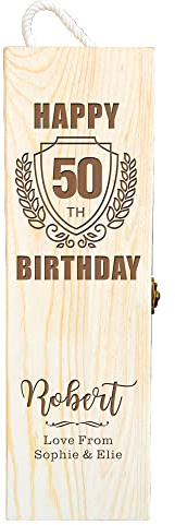 howson london Personalised Engraved Wooden Wine Gift Bottle Box Birthday Gift Red Wine Vintage Chest 18th 21st 30th 40th 50th 60th 80th(Design 3)