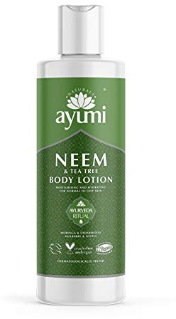 Ayumi Neem & Tea Tree Body Lotion | Oil Control Moisturiser for Oily Skin | Acne Cream with Witch Hazel | Nettle Leaf Hand Cream to Soothe Irritation | Body Moisturiser for Men & Women | 1 x 250ml