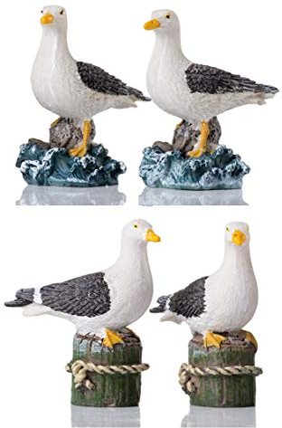 Gartenvogel Statue – 4 kleine Möwen-Dekor-Vögel, Ornamente, beste Statuen für drinnen und draußen, Hofkunstfiguren für Terrasse, Rasen, Haus