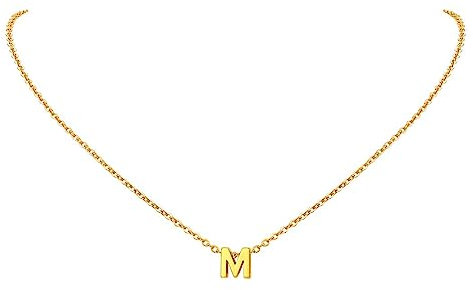 FindChic Collier pour Femme Or Pendentif Initiale Lettre M Chaine Fine charm E