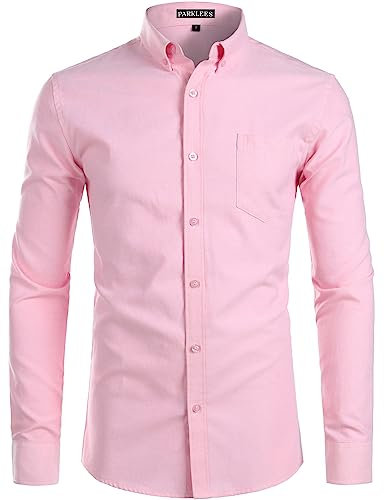 PARKLEES Chemise Oxford décontractée à manches longues pour homme, rose, S