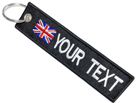 Brillianne Custom Personalised Keyring for Car Biker, Embroidery Text Personality Keychains Tag with Military Key Ring, friend keyring as gift