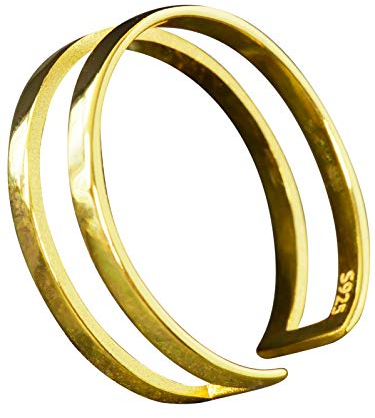 NicoWerk Damen Silberring Schlicht aus 925 Sterling Silber Schmal Golden Bandring Doppelreihig Glatt Durchbrochen Verstellbar Offen SRI636