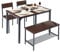 DlandHome Juego de 4 Piezas Mesa de Comedor con 2 Sillas y 1 Banco Conjunto de Muebles de Cocina de Madera con Estructura de Acero Nogal Oscuro/Negro