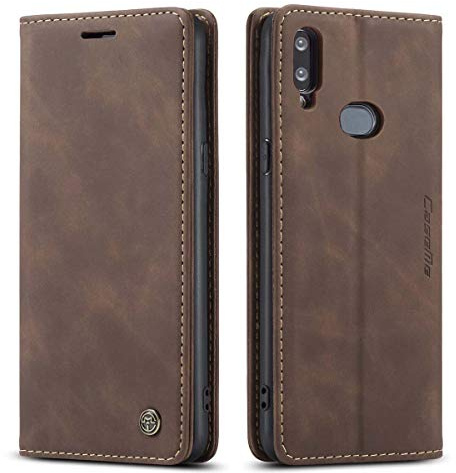 mvced Handyhülle Kompatibel mit Samsung Galaxy A10S,Premium Leder Flip Case Schutzhülle mit Standfunktion,Kaffee
