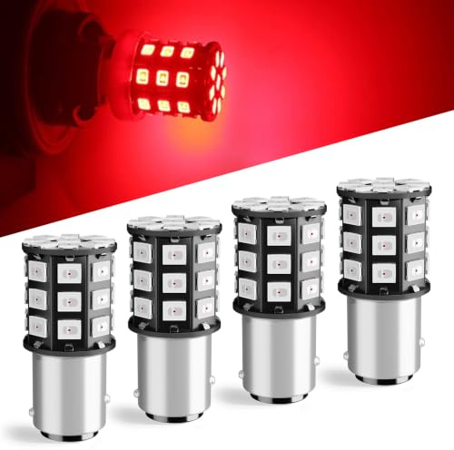 Defvnsy P21/5W 1157 BAY15D Ampoule LED, 12V 24V Rouge Feu de Freinage, Feu Arrière, Feux Stop, Pas de Polarité Super Brillant 33SMD Ampoules LED Voiture pour 2057, 2357, 7528 Lampe (Lot de 4)