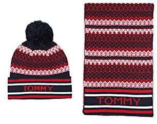 Tommy Hilfiger Herren Schal Zubehör Geschenkset Mütze für kaltes Wetter, blau und rot, Einheitsgröße