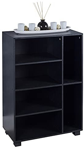 URBNLIVING Havana 6 Section Small Side Unit Wooden Bookcase Storage Furniture Living Room Drawer (Black)