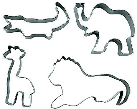 BekkiB 880604 – Juego de 4 moldes para galletas de acero inoxidable con forma de animales del zoo