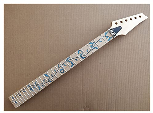 DZDZDZ Ahorn Electric Gitarre Hals Für Ibanez Stil 24 Fret Blaue Rebe Inlay Ahorn Grifferkarton Verriegelungsmutter DIY Gitarrenhals