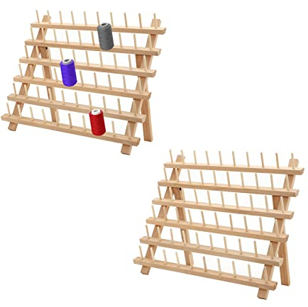 Queiting 2x60 Spulen Garnrollenhalter Holz Fadenhalter Fadenspulen Spulenhalter Garnregal Garnrollen Organizer zum Aufhängen an Wand oder Aufstellen für Stickerei Quilten Nähen Haare Flechten