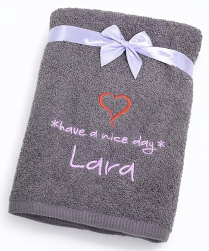 Personalisiertes Handtuch Anthrazit 50x100 cm Namen & Motiv 100% Baumwolle 500 g/m² Bestickt, OEKO-TEX geprüft Geschenk für Kinder & Erwachsene, Kindergarten, Schule & Sport (50 x 100 cm, Dunkelgrau)