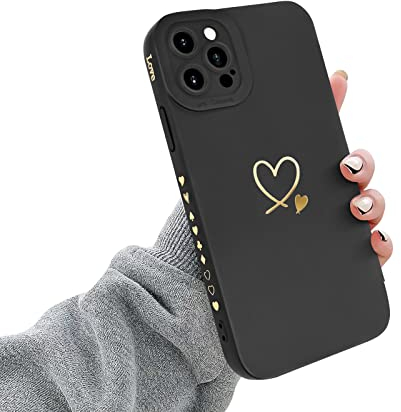 Newseego Case Compatible with iPhone 12 Pro Max Fashion Gold Love-Heart Pattern Design Flexible Soft Liquid Silicone Phone Case Shockproof Protective Cover All-inclusive Lens for iPhone 12 Pro Max