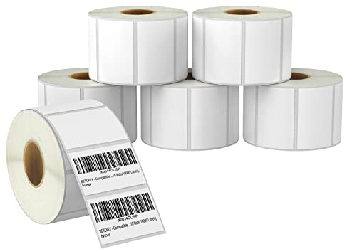 BETCKEY - 57mm x 32mm(2,25 in x 1,25 in) Perforées Étiquettes Thermiques pour Code-Barres et Usage Multiple Compatible avec les imprimantes Zebra et autres [6 Rouleaux/6000 Étiquettes]