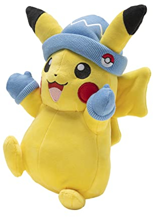 Pokémon PKW2790-20 cm Winter Plüsch - Pikachu mit Wintermütze, offizielles Plüsch
