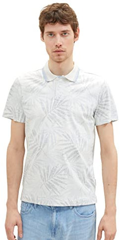 TOM TAILOR Herren 1036441 Poloshirt mit Allover-Print, 31838-Light Blue Tonal Leaf Design, S