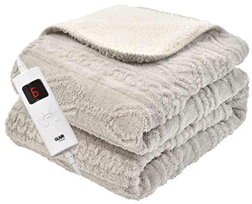 GlamHaus Heated Throw Blanket - Electric 85W For Over Bed Or Sofa - Luxurious & Soft - Cool Grey - 6 Temp Settings & 3-Hour Timer - Machine Washable - XL 160 x 130cm (Grey)