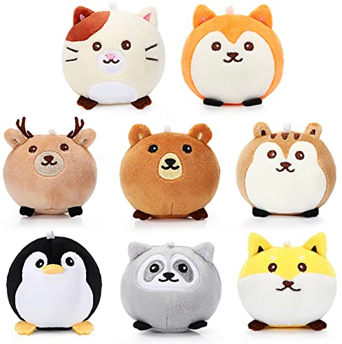 Aoriher 8 Pcs Mini Jouets d'animaux en Peluche 8 cm Petits Ornements d'animaux des Bois Porte-Clés d'animaux en Peluche Mignons pour Cadeau Décoration Fête Baby Shower Noël (Style Régulier)