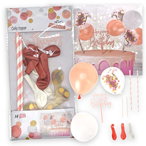 Set Cake Topper Tortendeko Kuchendeko Cupcake-Deko Happy Birthday Tortendekoration für Geburtstag Kuchendekoration Kuchenaufstecker Tortenaufsatz (14-tlg Birthday pink)