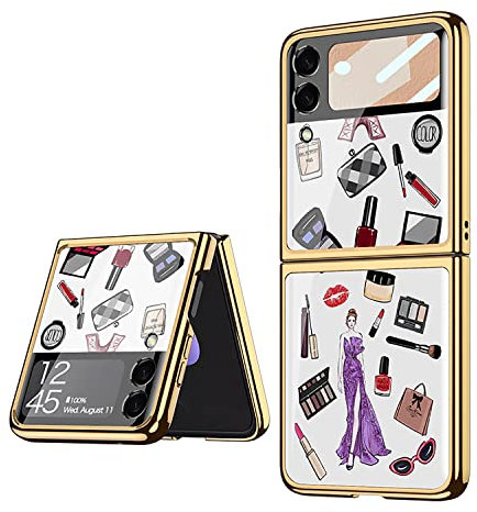 Funda Coque Galaxy Z Flip 4 5G, Carcasa para teléfono móvil Pintada Brillante de Cristal ultradelgada 9H, Funda Plegable para Samsung Galaxy Z Flip 4 5G-Floral14