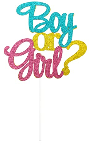 Glitter Boy or Girl Cake Topper, Blue and Pink He or She Cake Decoration Pick for Baby Shower Gender Reveal Party Decorations Supplies Y6-CSXBCP (Colour)