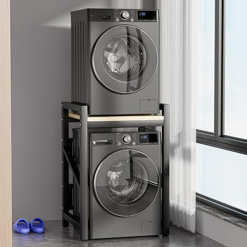 WPPTNSFY Stapel-Set über Waschmaschinenschrank, Schrank für Waschmaschine und Trockner, Tragfähigkeit 300kg, 3 Höhenverstellbar, Platzsparendes, für Badezimmer Küche Balkon Waschküche (Schwarz)