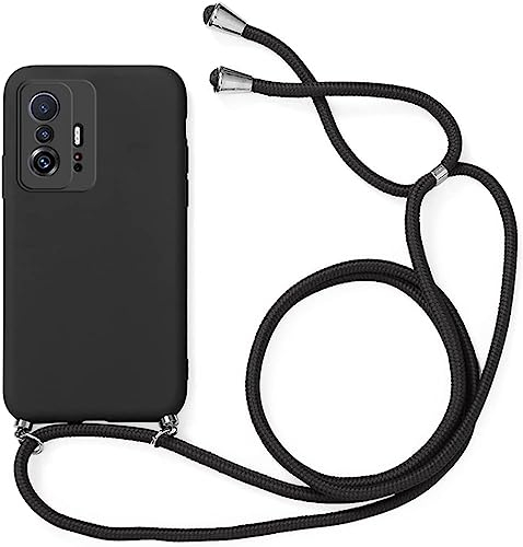 SHADEFY Handyhülle mit Band für Xiaomi Mi 11T / Mi 11T Pro, Handykette Weich TPU Silikon Schutzhülle Kratzfest Stoßfest Dünn Case Abnehmbar Kordel Bumper Cover Umhängen Necklace Hülle,-schwarz