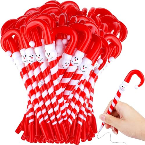 LATERN 60 Stück Weihnachts Zuckerstangen Stift, 17CM Weihnachts Schneemann Kugelschreiber Regenschirm Stockstift mit schwarzer Tinte für Weihnachten Urlaub Neujahrs Heim Dekor Partygeschenk