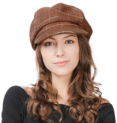 Comhats Damen Ballonmütze warme Schirmmütze Wintermütze Wolle Barett Maler Mütze mit Visor Newsboy Cap N99952_Kaffeebraun M