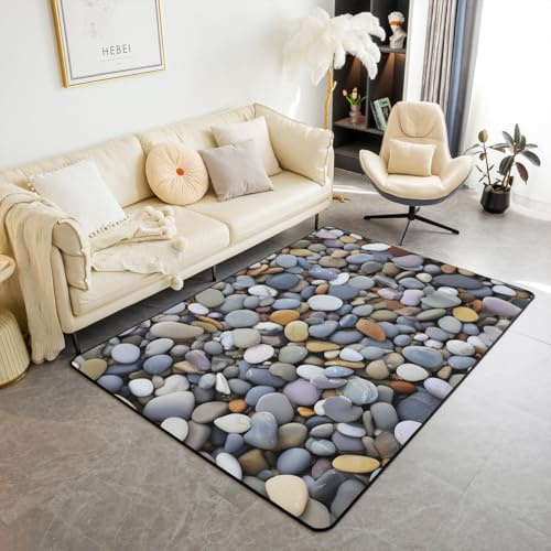 Castle Fairy Cobblestone 3D Area Rug,Stone Pattern Non Slip Rug for Teens Adults,Natural Stones Indoor Floor Mat for Housewarming Couch 3'x5'