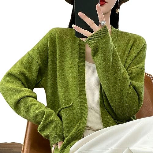 TEidea Cardigan Estivo Donna Cappotto per Maglione di Cardigan da Donna, Pentola per Maglione A V-Scollo A V-Scollo A V-Neck Fashion-Verde Lime-S