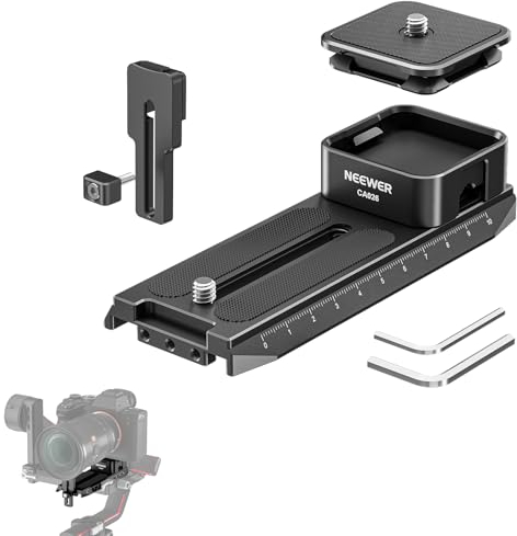 NEEWER Sistema de Liberación Rápida Tipo Arca para Cardán de Mano con 25mm Soporte Lente Ajustable Verticalmente, Placa QR Cuadrada de Bloqueo Compatible con dji RS 2 RSC 2 RS 3 Pro, Máx 10kg, CA026