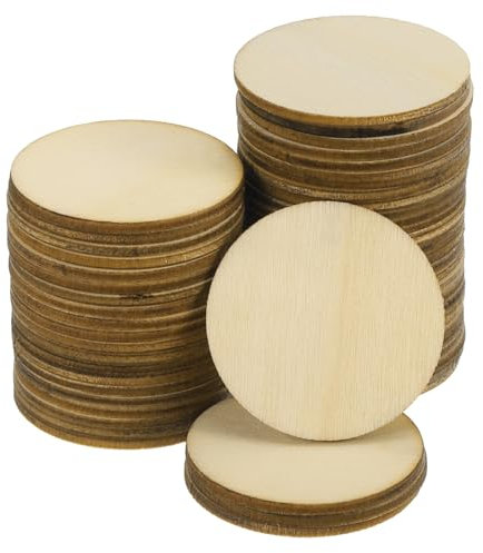 sourcing map 200Pcs 20mm(0.8-inch) Unfinished Wooden Circles Blank Round Natural Wood Discs Cutouts for DIY Crafts, Door Hanger, Decoration