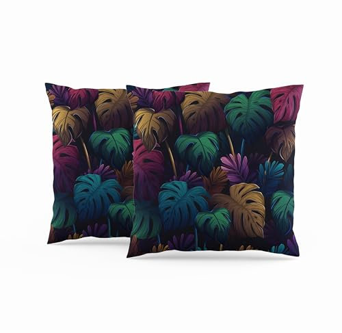 ggaimwf Set mit 2 Kissenbezügen, Blattmuster Leinen-Kissenbezüge Hawaiisch Tropische Palme Blatt Quadrat Kissen Dekorative Kissenbezüge Für Sofa Schlafzimmer Wohnzimmer Heimdekoration 40x40cm